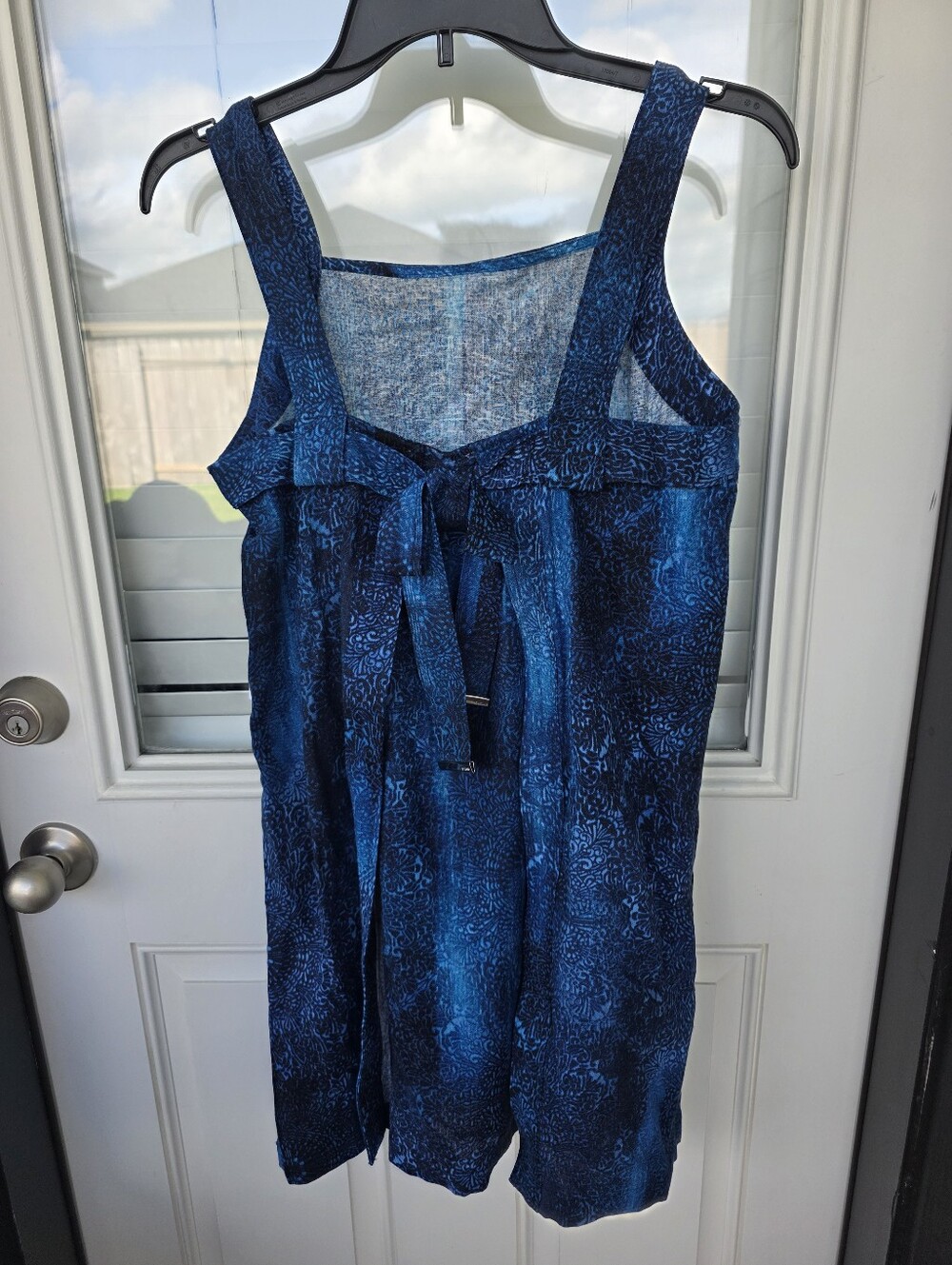 DKNY Blue Printed Shift Dress Size 10P Sleeveless Knee Length Bow NWT $138 - Picture 7 of 9